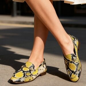 Sam Edelman Snake Print Loafers Gold Trim Leather Flats Size 9